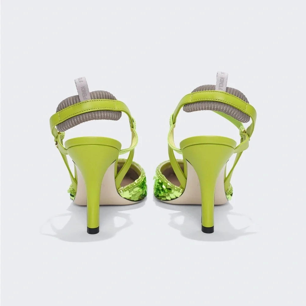 ✨ Authentic FENDI Green Sequin High-Heeled Slingbacks – Statement Glam ✨